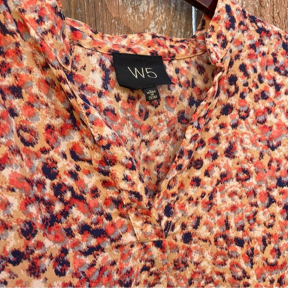 W5 Women’s Orange Red‎ Navy Speckled V Neck Lightweight Blouse Size Large - Picture 3 of 10